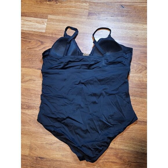 Tropical Escape Womens Size 20W Solid Black One Piece Swimsuit - Picture 3 of 4